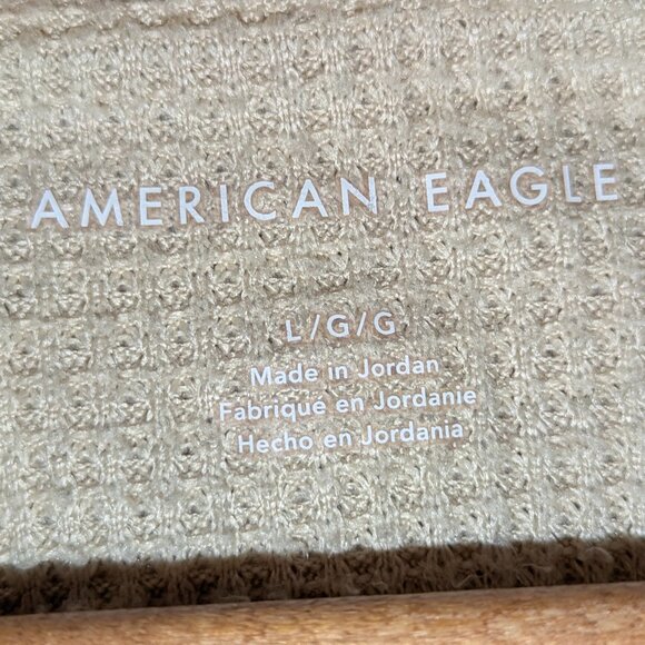 American eagle cropped waffle texture tan long sleeve top lettuce hem - Picture 2 of 4